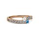 2 - Orane White Sapphire and Blue Topaz with Side Diamonds Bypass Ring 