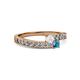 2 - Orane White Sapphire and London Blue Topaz with Side Diamonds Bypass Ring 