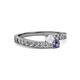 2 - Orane White Sapphire and Iolite with Side Diamonds Bypass Ring 