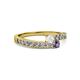 2 - Orane White Sapphire and Iolite with Side Diamonds Bypass Ring 