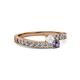 2 - Orane White Sapphire and Iolite with Side Diamonds Bypass Ring 