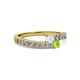 2 - Orane White Sapphire and Peridot with Side Diamonds Bypass Ring 