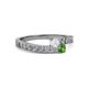 2 - Orane White Sapphire and Green Garnet with Side Diamonds Bypass Ring 