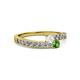 2 - Orane White Sapphire and Green Garnet with Side Diamonds Bypass Ring 
