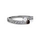 2 - Orane White Sapphire and Red Garnet with Side Diamonds Bypass Ring 