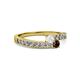 2 - Orane White Sapphire and Red Garnet with Side Diamonds Bypass Ring 