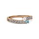 2 - Orane White Sapphire and Aquamarine with Side Diamonds Bypass Ring 