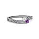 2 - Orane White Sapphire and Amethyst with Side Diamonds Bypass Ring 
