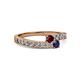 2 - Orane Ruby and Blue Sapphire with Side Diamonds Bypass Ring 