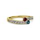 2 - Orane Ruby and Blue Diamond with Side Diamonds Bypass Ring 