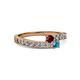 2 - Orane Ruby and London Blue Topaz with Side Diamonds Bypass Ring 