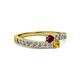 2 - Orane Ruby and Citrine with Side Diamonds Bypass Ring 