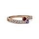 2 - Orane Ruby and Iolite with Side Diamonds Bypass Ring 