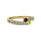 2 - Orane Ruby and Peridot with Side Diamonds Bypass Ring 