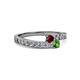 2 - Orane Ruby and Green Garnet with Side Diamonds Bypass Ring 