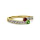 2 - Orane Ruby and Green Garnet with Side Diamonds Bypass Ring 