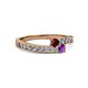 2 - Orane Ruby and Amethyst with Side Diamonds Bypass Ring 