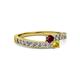 2 - Orane Ruby and Yellow Sapphire with Side Diamonds Bypass Ring 