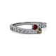 2 - Orane Ruby and Smoky Quartz with Side Diamonds Bypass Ring 