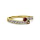 2 - Orane Ruby and Smoky Quartz with Side Diamonds Bypass Ring 