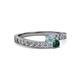 2 - Orane Aquamarine and Emerald with Side Diamonds Bypass Ring 