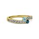 2 - Orane Aquamarine and Blue Diamond with Side Diamonds Bypass Ring 