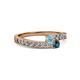2 - Orane Aquamarine and Blue Diamond with Side Diamonds Bypass Ring 