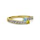 2 - Orane Aquamarine and Yellow Diamond with Side Diamonds Bypass Ring 