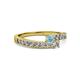 2 - Orane Aquamarine and Diamond with Side Diamonds Bypass Ring 