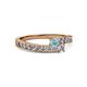 2 - Orane Aquamarine and Diamond with Side Diamonds Bypass Ring 