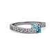 2 - Orane Aquamarine and London Blue Topaz with Side Diamonds Bypass Ring 