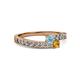 2 - Orane Aquamarine and Citrine with Side Diamonds Bypass Ring 