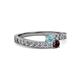 2 - Orane Aquamarine and Red Garnet with Side Diamonds Bypass Ring 