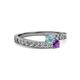 2 - Orane Aquamarine and Amethyst with Side Diamonds Bypass Ring 