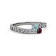 2 - Orane Aquamarine and Ruby with Side Diamonds Bypass Ring 