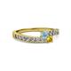 2 - Orane Aquamarine and Yellow Sapphire with Side Diamonds Bypass Ring 