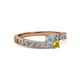 2 - Orane Aquamarine and Yellow Sapphire with Side Diamonds Bypass Ring 