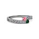 2 - Orane Pink Tourmaline and Emerald with Side Diamonds Bypass Ring 