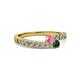 2 - Orane Pink Tourmaline and Emerald with Side Diamonds Bypass Ring 