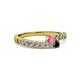 2 - Orane Pink Tourmaline and Black Diamond with Side Diamonds Bypass Ring 