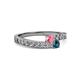 2 - Orane Pink Tourmaline and Blue Diamond with Side Diamonds Bypass Ring 