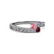 2 - Orane Pink Tourmaline and Ruby with Side Diamonds Bypass Ring 