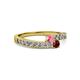 2 - Orane Pink Tourmaline and Ruby with Side Diamonds Bypass Ring 