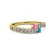 2 - Orane Pink Tourmaline and London Blue Topaz with Side Diamonds Bypass Ring 
