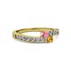 2 - Orane Pink Tourmaline and Citrine with Side Diamonds Bypass Ring 