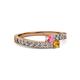 2 - Orane Pink Tourmaline and Citrine with Side Diamonds Bypass Ring 