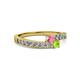 2 - Orane Pink Tourmaline and Peridot with Side Diamonds Bypass Ring 