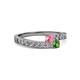 2 - Orane Pink Tourmaline and Green Garnet with Side Diamonds Bypass Ring 