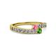 2 - Orane Pink Tourmaline and Green Garnet with Side Diamonds Bypass Ring 
