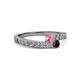 2 - Orane Pink Tourmaline and Red Garnet with Side Diamonds Bypass Ring 